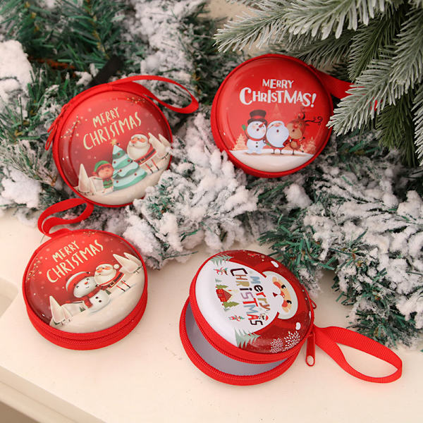 4PCS Christmas Portable Money Coin Holder with Keychain Tree Ornament for Children Kids Random Pattern