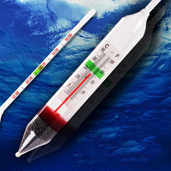 Glass Saltvanns Hydrometer 1.000-1.040 Innebygd Termometer Temperatur 0-40