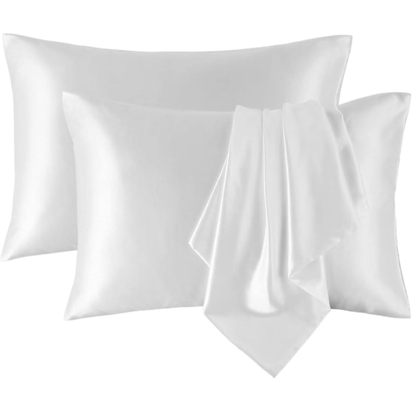 Örngott Standardstorlek Set om 2, Satin Örngott 50x66 cm, Örngott med Kuvertstängning, Andningsbart, Hudvänligt (Vit)