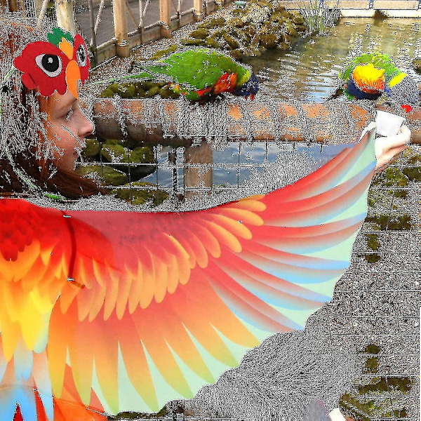 Fågeldräkt Papegojvingar för barn med fågelmask, Örn utklädningsvingar för flickor pojkar Halloween rollspel festfavörer Blue Parrot