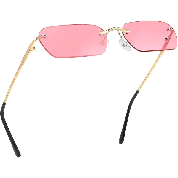 Retro små smala båglösa solglasögon Clear Eyewear Vintage rektangulära solglasögon för kvinnor män B2643 Pink
