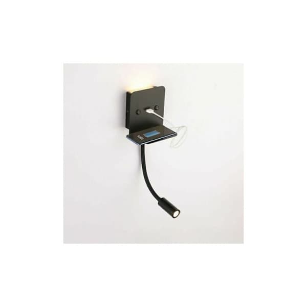 Væglampe + 3W LED læselampe med USB-port Sort - Sort