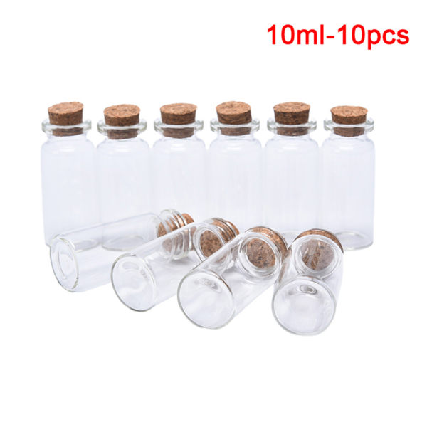 10 kpl Minilasipulloja, joissa läpinäkyvä korkkipullo 10ml-10pcs