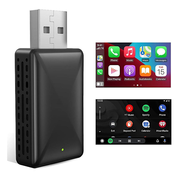 2-in-1 Android Auto Langaton Adapteri & Langaton CarPlay Adapteri Plug&Play Auton Dongle Muuttaa Johdollisen Langattomaksi Carplayksi