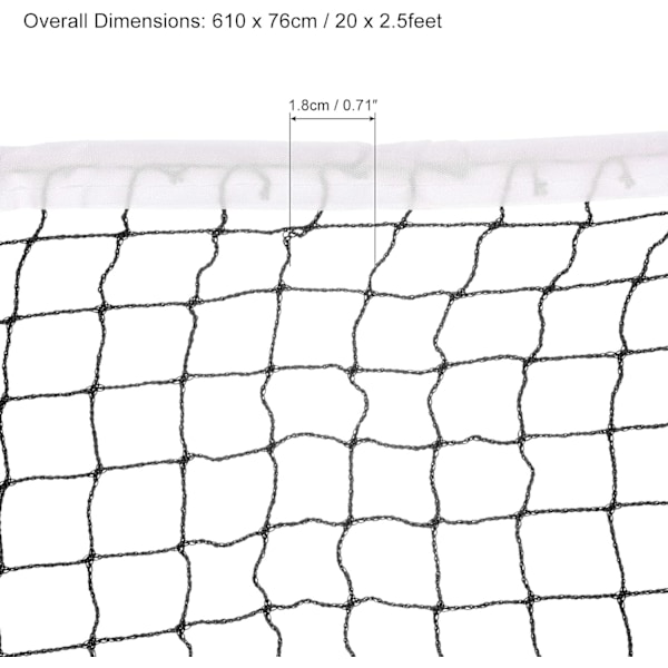 20x2,5ft Badmintonnät, Badmintonbanenätsersättning 0,71x0,71 tums maskstorlek med låda för utomhus inomhus strand bakgård, Svart