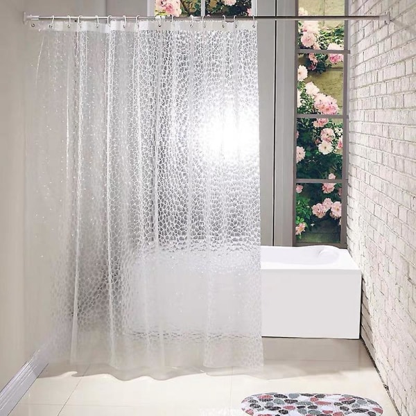 Smal duschdraperi, Eva Duschdraperi med Kristallsten, Vattentät och mögelbeständig genomskinlig duschdraperi för badrum (1st, Transparent C