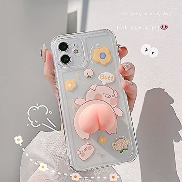 Telefoncover til iPhone 11, Sjovt Nyhed Vinkende 3D Klemmelig Fersken Numse Grisemønster Dejligt Grisecover Transparent Blød TPU Silikone Gummi Cover Hjælp R