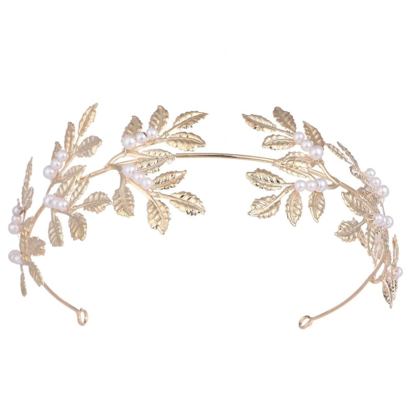 Kvinnor Leaf Pearl Crown Pannband Lyxiga Tiara hårtillbehör för maskerad Ball Bankett Party Gold