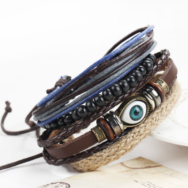 Mix 4 Wrap Bracelets Men Women, Hemp Cords Wood Beads Ethnic Tribal Bracelets, Leather Wristbands - Style3 Style3