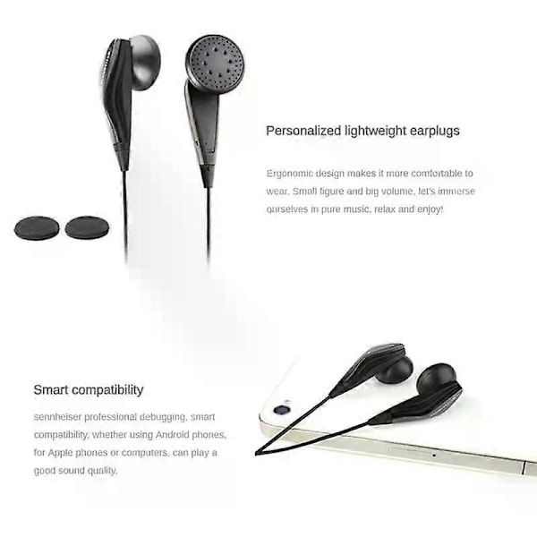 Aidot Sennheiser MX375 Stereo -nappikuulokkeet syvällä bassolla, 3,5 mm kuulokemikrofoni, urheilukuulokkeet, HD-resoluutio, HIFI-kohinanvaimennus Black 2pcs
