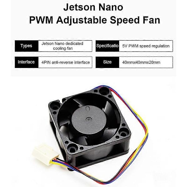 Kylfläkt 5V för Jetson Nano, 4PIN Omvänd Säker, PWM Hastighetsjustering, Stark Kylning