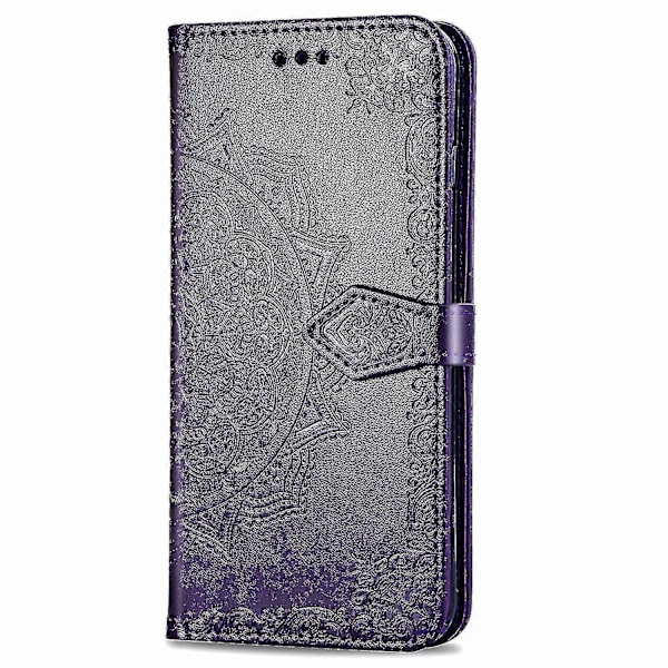 Samsung Galaxy A01 Core Fodral Läderplånbok Präglad Mandala Magnetisk Flip Skydd Stöttålig - Violett