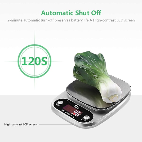 Digital Köksvåg - 1GA-10kg - Rostfritt Stål - Hög Precision - Med LCD-Display