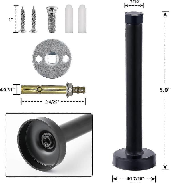 Dørstoppere, 15 cm lang dørstopper, veggmontering, kraftig solid svart dørstopper børstet rustfritt stål med myke gummistøtfangertupper black 6 Inch