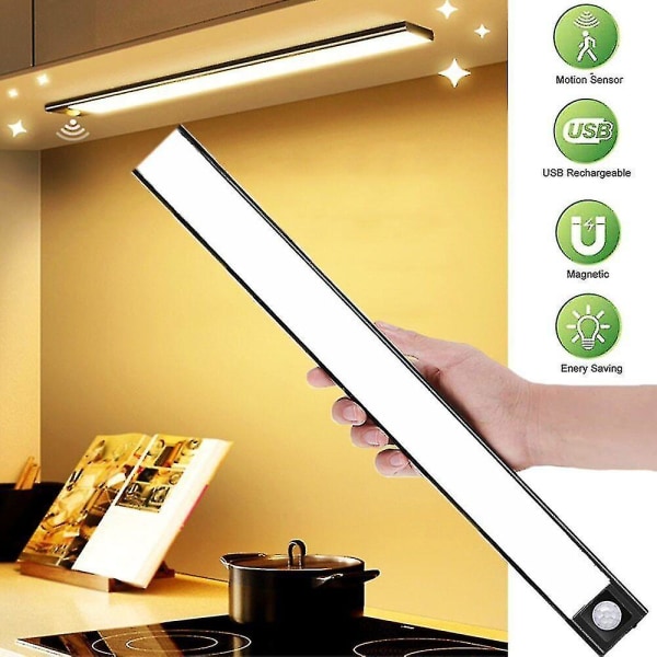 Langaton Led Pir liiketunnistin valot nauhakaappi kaappi lamppu Usb-ladattava Cold White 6000K Black 40cm