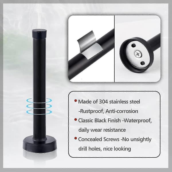 Dørstoppere, 15 cm lang dørstopper, veggmontering, kraftig solid svart dørstopper børstet rustfritt stål med myke gummistøtfangertupper black 6 Inch*2