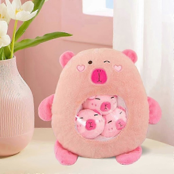 Capybara Plysjleketøy Capybara Kosedyr Komfortabel Barneromsdekor med Liten Dukke Avtakbar Dyredukke for Gaver Familie Pink