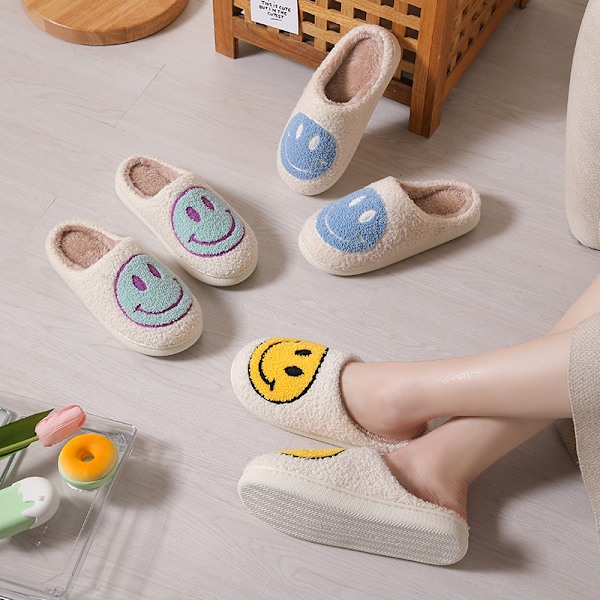 Söta Smiley Home Tofflor i bomull White