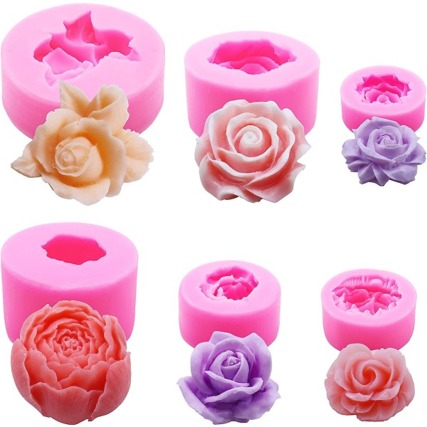 6 stk 3D blomsterforme sæt, Bloom Rose silikone 6Pcs A