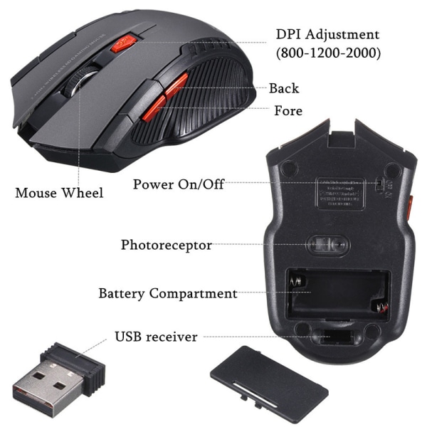 Trådløs mus USB optisk mekanisk mus black