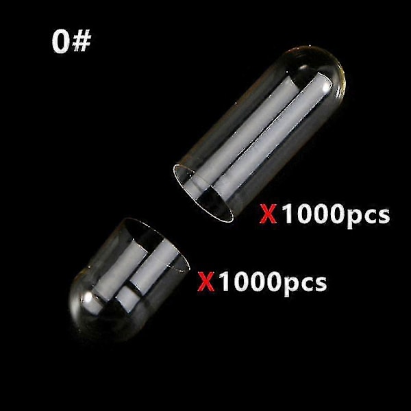 1000 stk. Standard Størrelse 00# 0# 1# Tomme Kapsler Gelatin Klar Kapsler Hul Hard Gelatin Transparent Separerte Sammenføyde Kapsler-csn 0 seperated 1000pcs