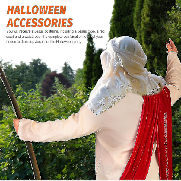 Jeesus-asu aikuisille miehille, Jeesuksen kaapu, uskonnollinen Kristus-asu sisältää huivin ja vyötärönarun Halloweeniin 2XL
