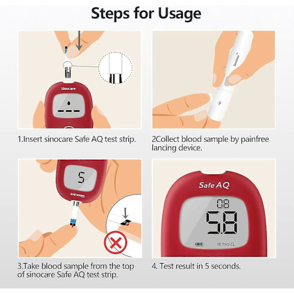 Sinocare 50 st Blodsockerteststickor & 50 st Lansetter för Safe AQ Smart och Safe AQ Voice A1 50pcs strips