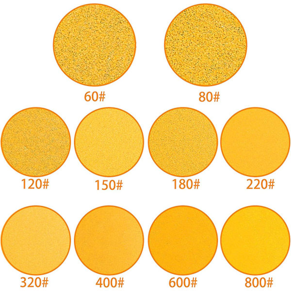 5 tums sliprondeller, 320 korn sandpapper 8 hål kardborre slipdynor excenterslip slippapper, 100-pack