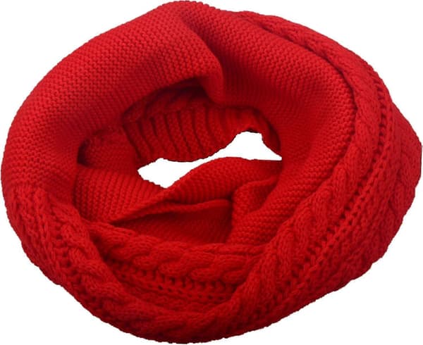 Damers Tykk Ribbestrikket Vinter Infinity Circle Loop Skjerf Premium Crochet Red