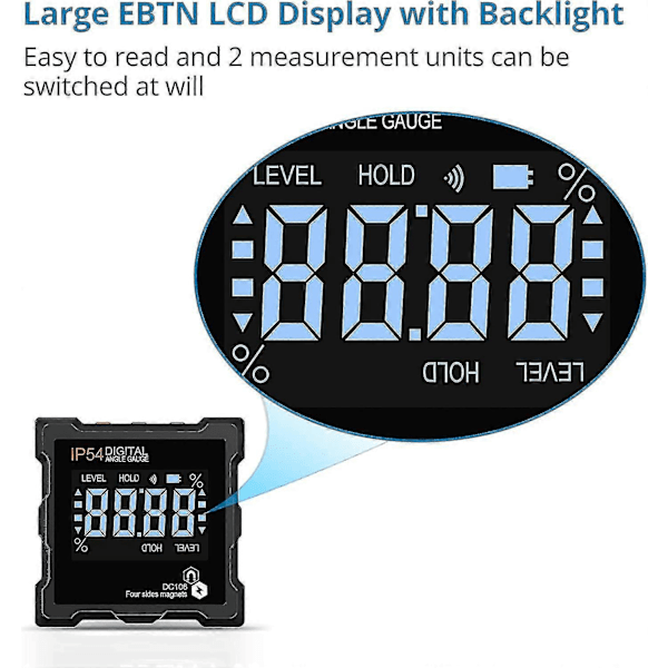 360 LCD Digital Inclinometer - Magnetisk Digital Inclinometer, Elektronisk Inclinometer, Automatisk Avstängning, Med Magnetisk Bakgrundsbelysning