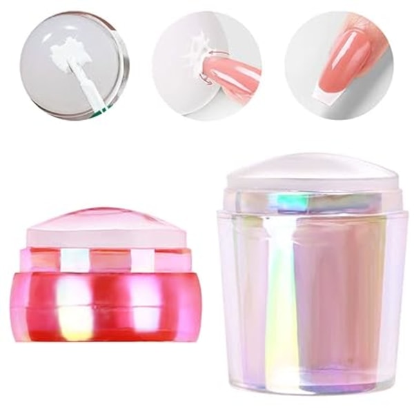 2 STK Negle Stempel, Silikone Neglekunst Stempelhoveder Franske Tip Manicure Værktøjer til DIY Negledekoration (Rød & Farverig)