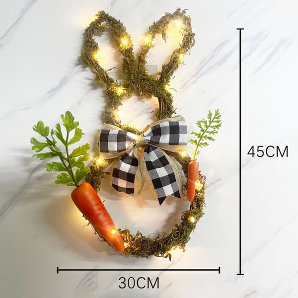 43 cm opplyst påskehare-mosekrans med sjarmerende LED-lys