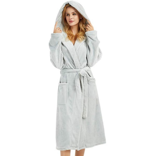 Dam Morgonrock Huva Bastu Morgonrock Fluffig bälte Coat light gray S