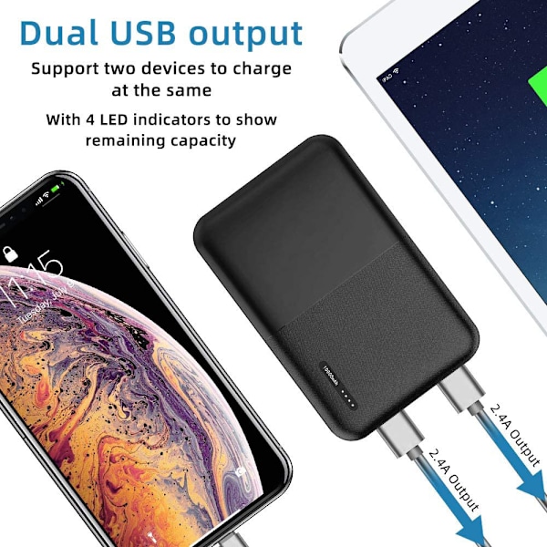Bærbar powerbank oplader 10000mAh, eksternt batteri med høj kapacitet 2.4 A 2 porte med USB (10000mah)