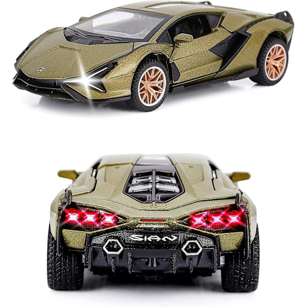 Leluautot Sian FKP3 Metallinen Automalli Valoilla ja Äänillä Vedettävä Leluauto Pojille 3+ Vuotta (Armeijanvihreä)