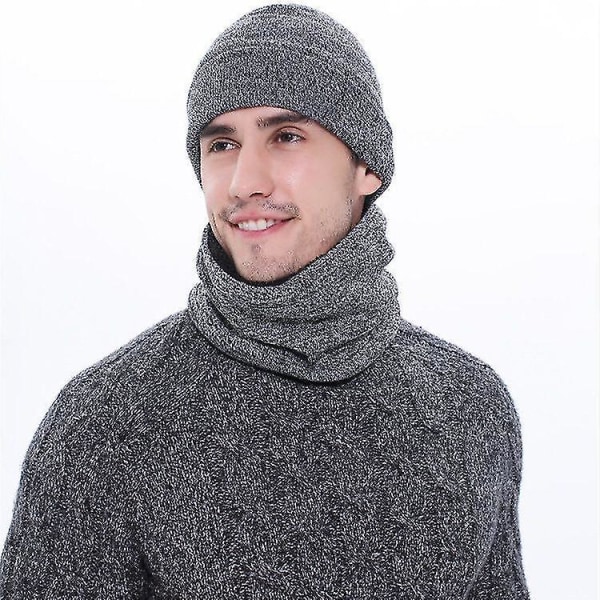 Förtjockad Varmstickad 3st Vintermössa Scarfhandskar Set light gray