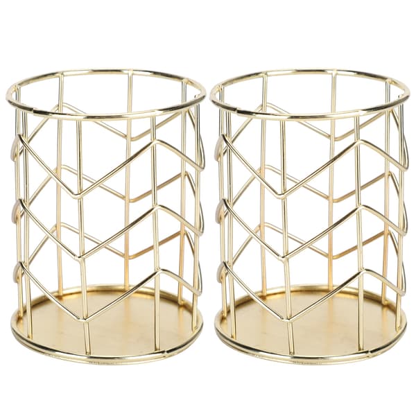 2 stk. Multifunktionelle hule penneholdere, skrivebords makeup børsteholdere, organizer (guld)
