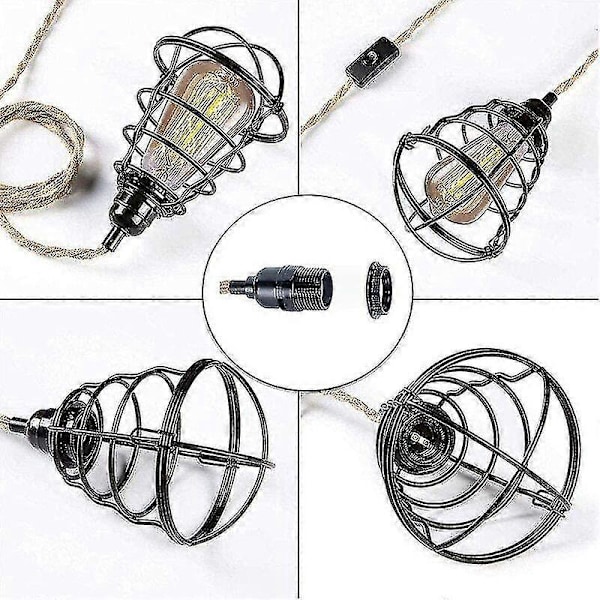 DIY Hengelampe med hamptau, tekstilkabel, 3E27-lampe med bryter og støpsel, retrolampe 9 meter kabel, lampe for spisebord, kafé, Li