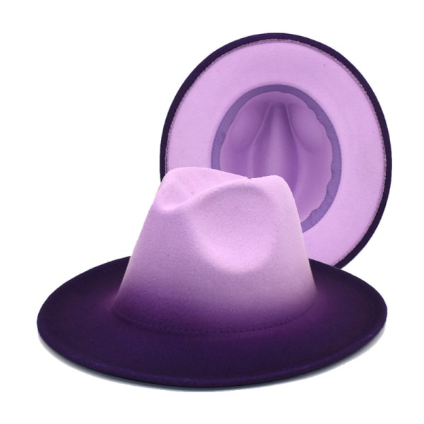 Gradient Color Fedora Hat til kvinder og mænd Filthat med bred skygge (Taro lilla+lilla) Taro Purple+Purple