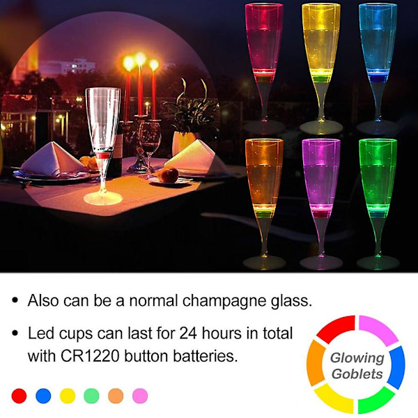 6 st LED Vin Champagne Glas Vatten Vätskeaktiverade Blinkande Lysande Muggar