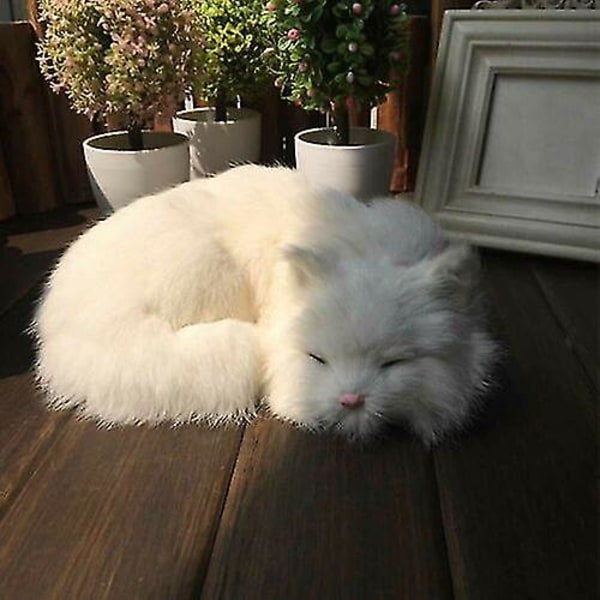 Realistisk sovende naturtro katteplysj falsk pels i naturlig størrelse furry husdyr White