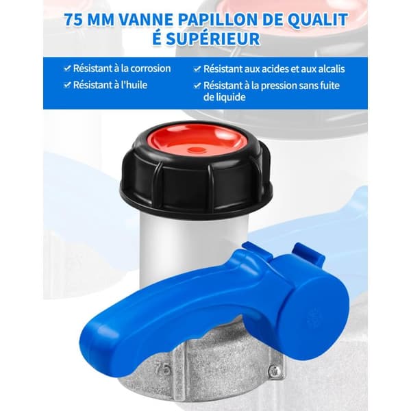 Universal 75 mm IBC-adapter til 1000L plasttankventil, sommerfugleventiladapter til IBC-hane, 1000L tankfitting til regnvandstank - 75 mm