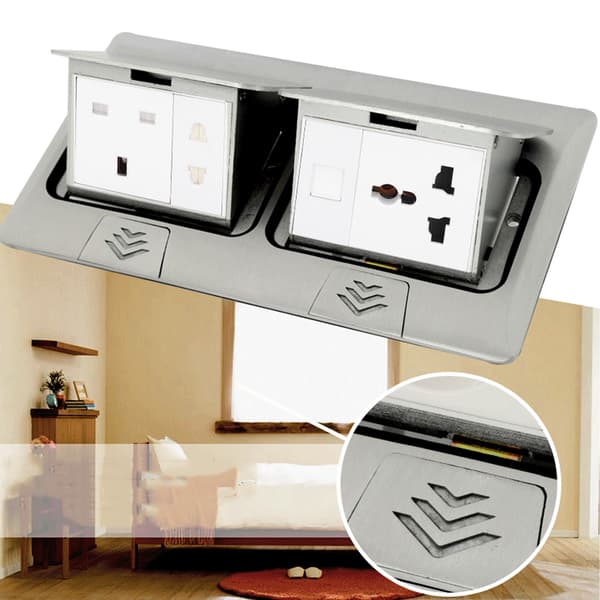 Gulv Pop-Up Stikkontakt Skjult Multifunksjon Sølv Aluminium Legering UK Standard