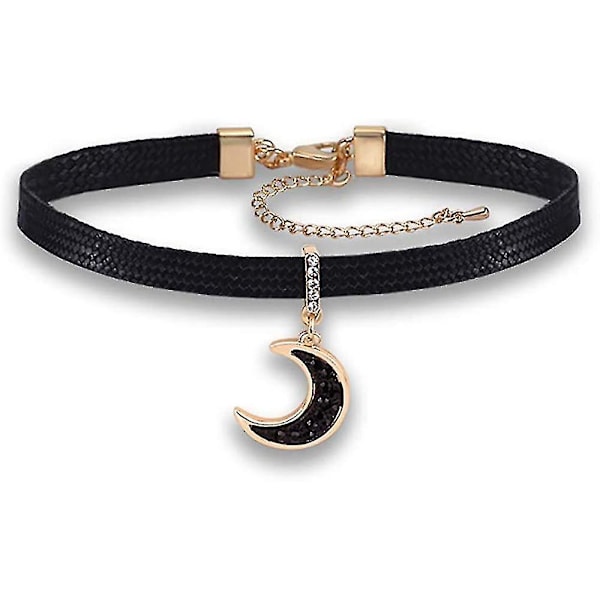 Sort Læder Punk Choker Premium Sort Vegansk Læder Choker og Halskæde med Elegant Vedhæng