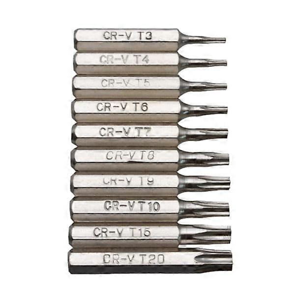10 stk Torx Skrutrekker Bits Sett T3 T4 T5 T6 T7 T8 T9 T10 T15 T20 Mobil