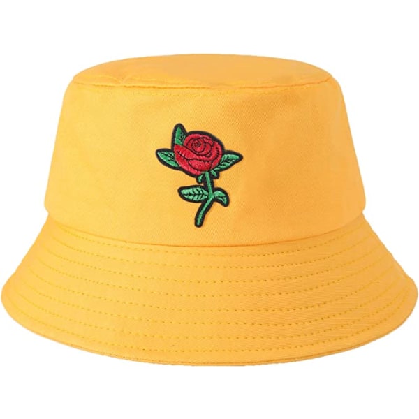 Bucket Hat med Rose Broderet Unisex yellow