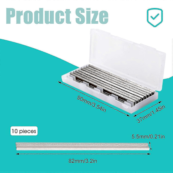 10 stk Elektrisk Høvlebladsett, 82x5.5x1.1mm, For Makita, Black & Decker, Bosch, Dewalt Og Elu Høvler - Utmerket