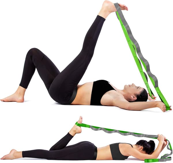 Yogastrop til udstrækning, træningselastik til fysioterapi med øvelseshæfte og bæretaske, ikke-elastisk multi-loop