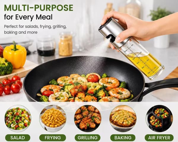 Oljedispenser for matlaging, 100 ml olivenoljesprøyte, oljedispenser for airfryer, salat, grill, steking