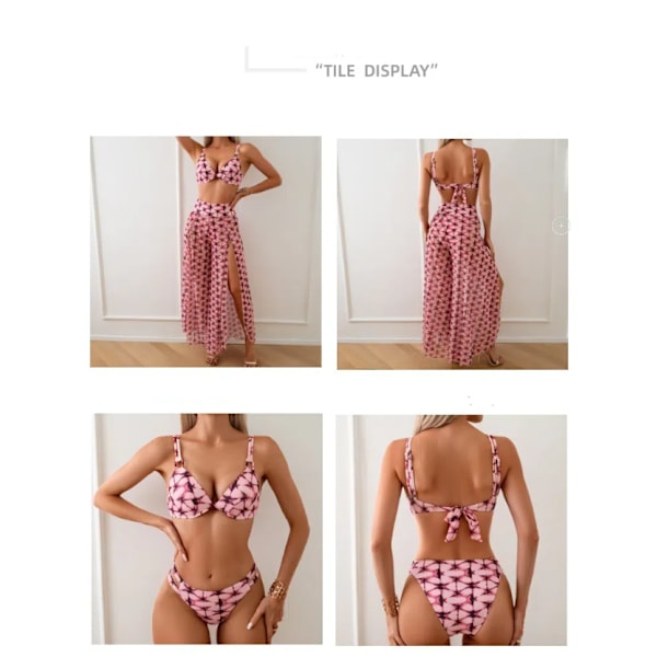 Bikinisett i europeisk og amerikansk stil, tredelt med trendy lang skjørt Dark pink XL